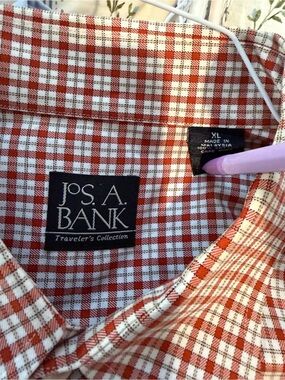 Jos. A. Bank Men's Orange and White Check Button-Down Shirt